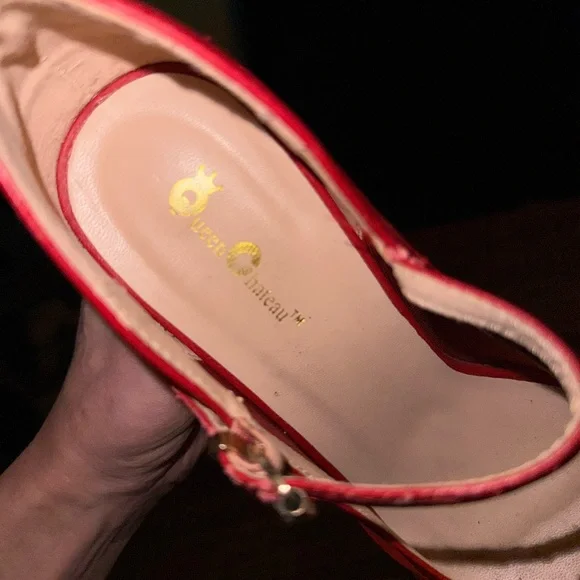 Size 7 ruby red mesh platform peep toe sandals heels worn by Christian Cinn - Picture 8 of 8